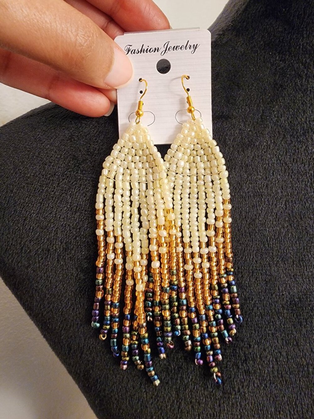 Pearl & Bronze Luxe Seed Bead Fringe Statement Earrings